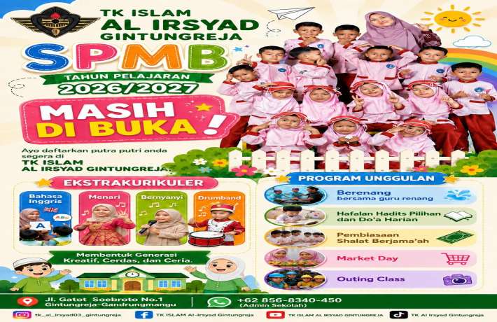 SPMB TK Islam Al Irsyad Gintungreja masih dibuka