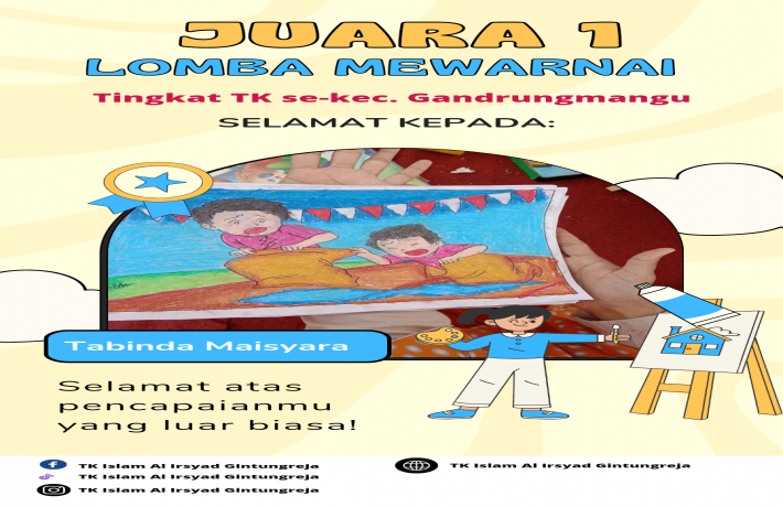 Juara 1 lomba mewarnai tingkat TK se-kec Gandrungmangu